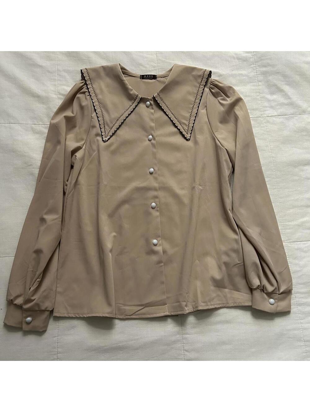 Axes Femme Beige Pearl Button Sailor Collar Blouse Size M Japan